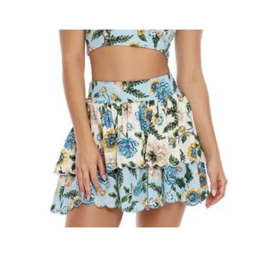 Agua Bendita Mini Skirt Women's Large floral Ruffle Elastic Waist Coquette